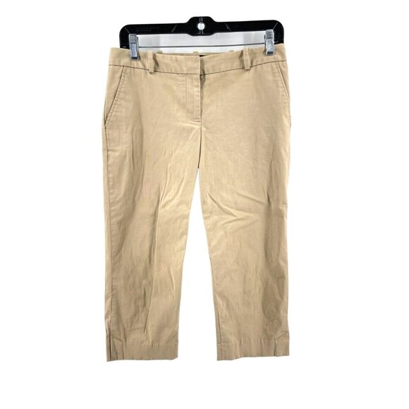 Talbots Petites Women's Flat Front Chino Khaki Crop Pants Back Leg Seam Size 2P - Picture 1 of 14